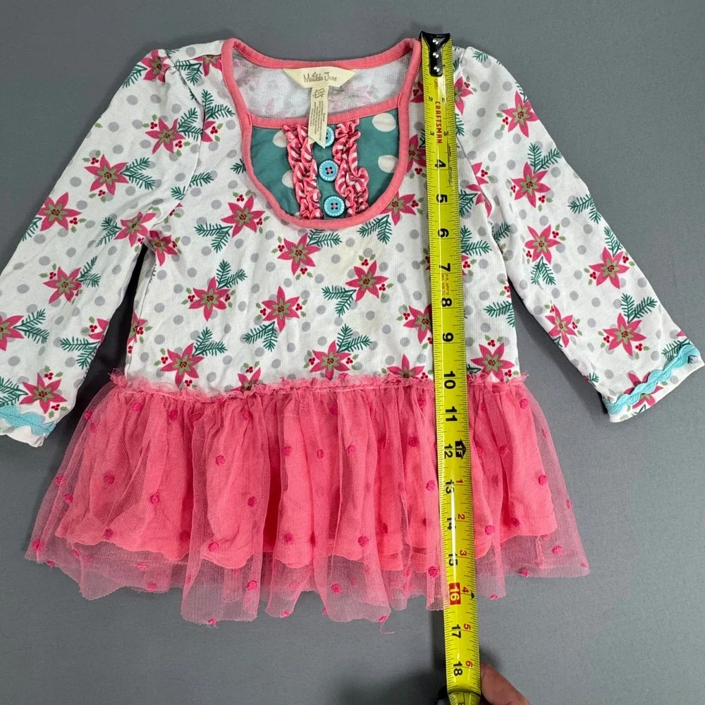 Matilda Jane Kids Poinsettia Polka Dot Tutu Tunic Top Pink Teal 18-24M